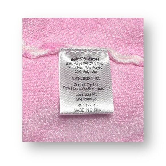 Show Me Your MuMu 3X Pink Houndstooth Faux Fur Zip Jacket Barbiecore Coquette - Picture 8 of 9